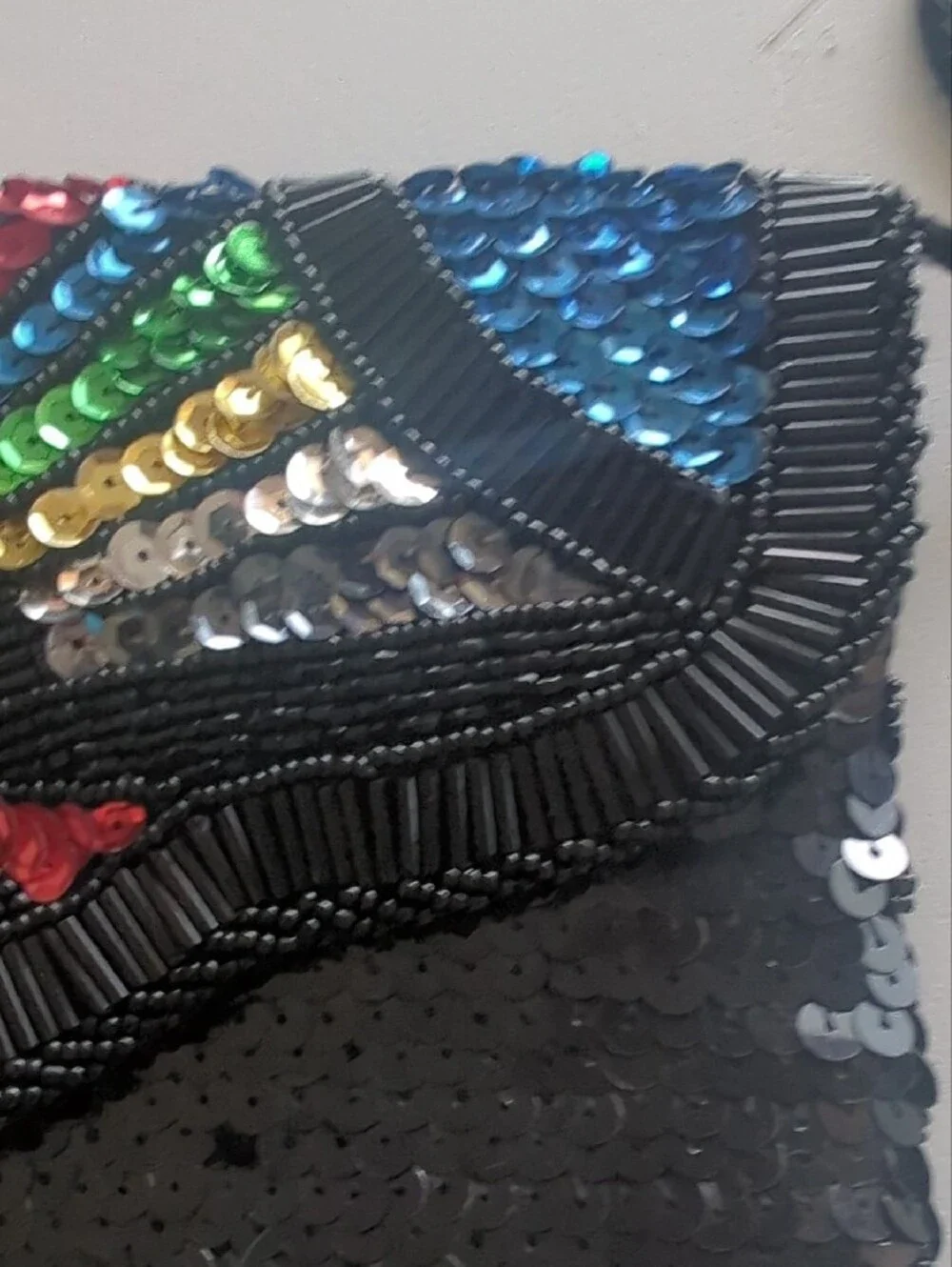 Black Sequin Clutch with Multicolor Beaded Accent